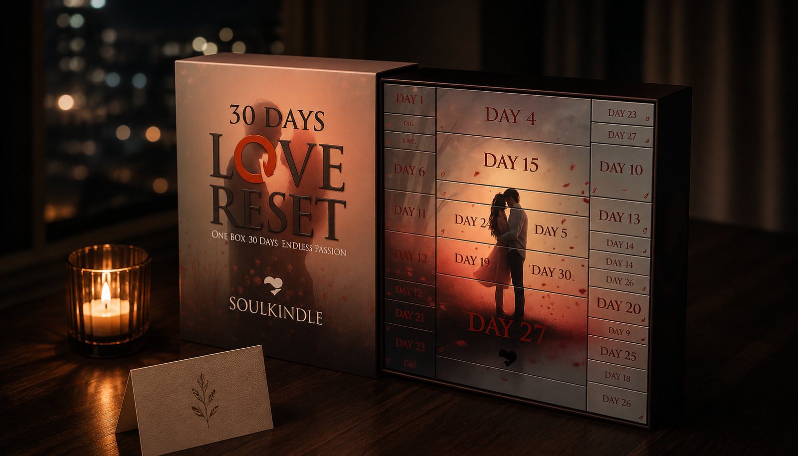 Die 30 Days Love Reset Box mit nummerierten Tagesfächern