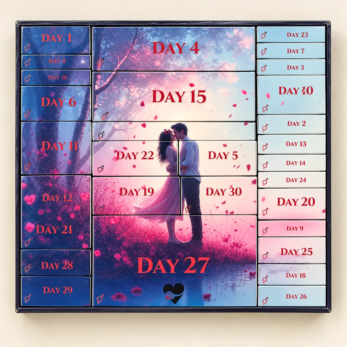 Draufsicht in die SoulKindle Box mit 30 nummerierten Tagesboxen