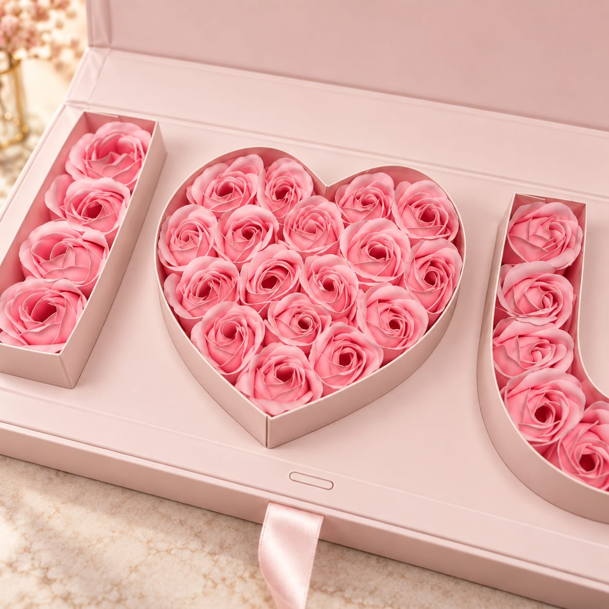Detailansicht der rosa Kunstrosen in der SoulKindle Rose Box
